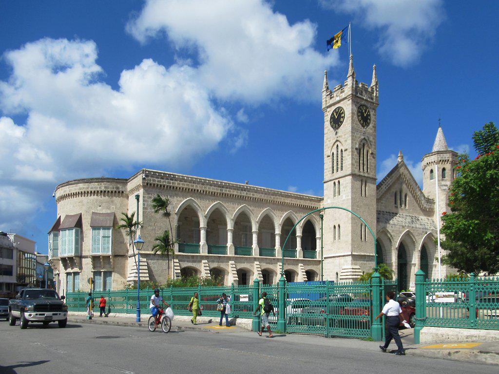 Historic colonial buildings along Broad Street in Bridgetown <a href=