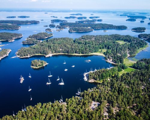 High Angle View Of Boats In Sea In Stockholm Archipelago